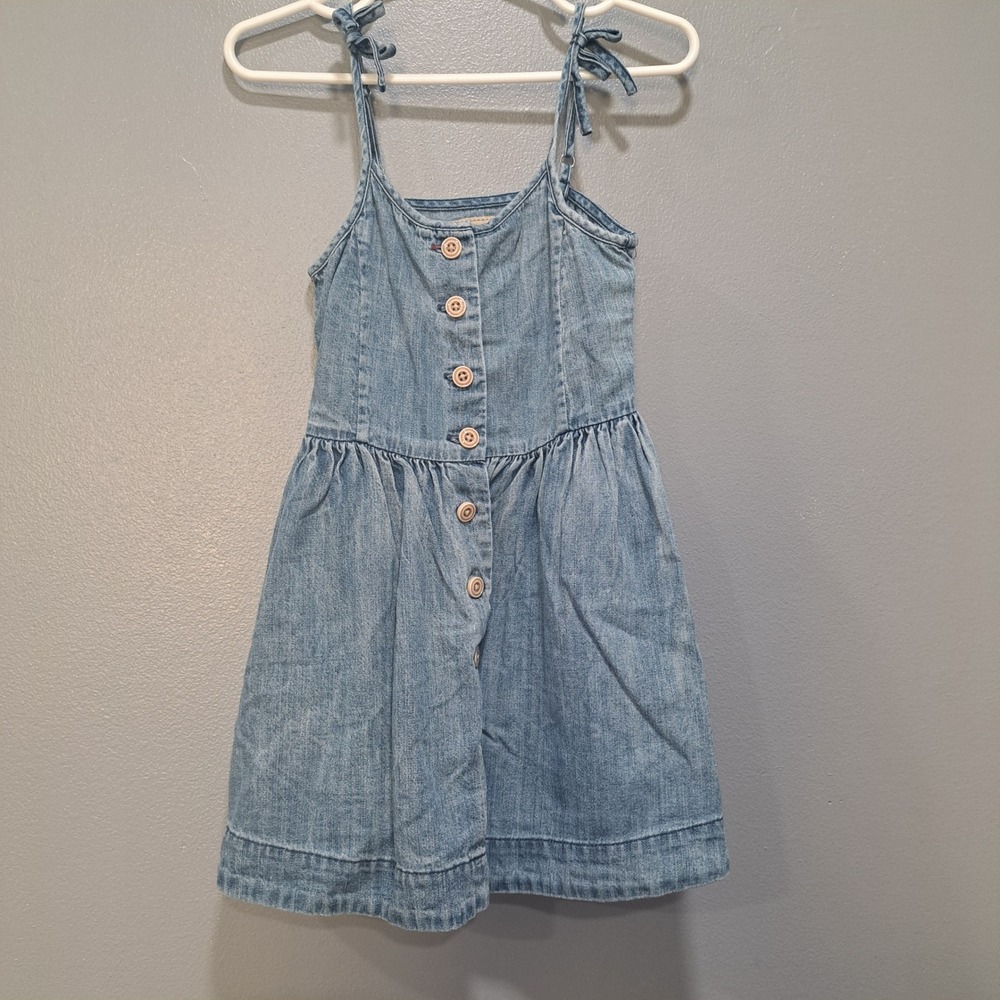 Polo Ralph Lauren‎ Girls Blue Denim Tie Strap Button Front Dress Summer Boho